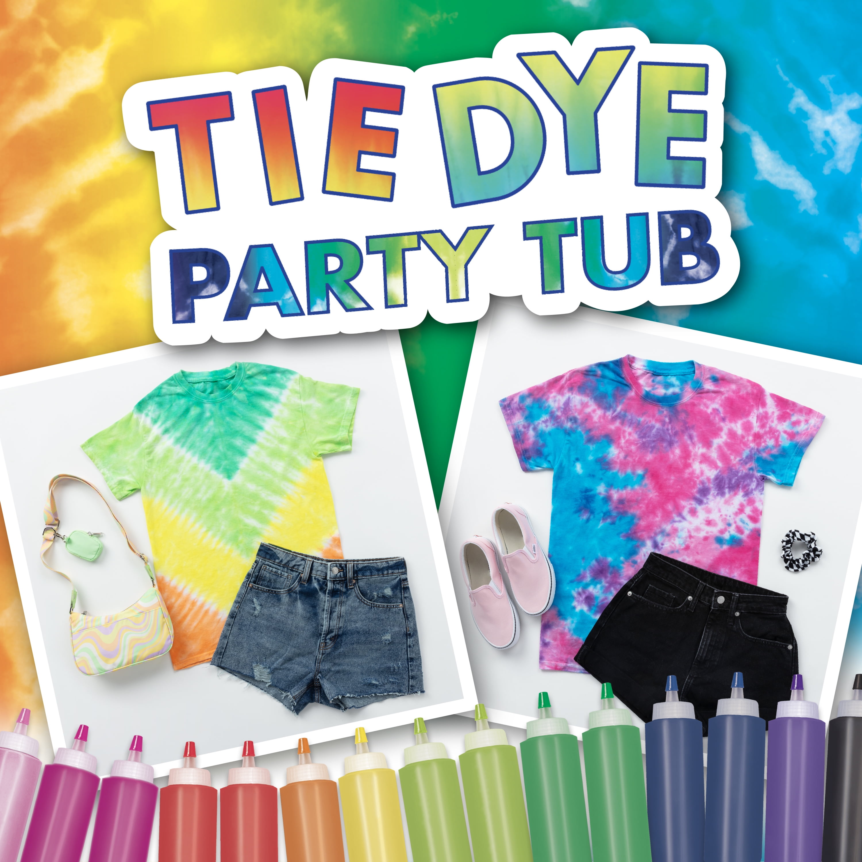Create Basics Tie Dye Party Tub with 18 Pre-Filled Bottles, Dye Refill Packs and Accessories