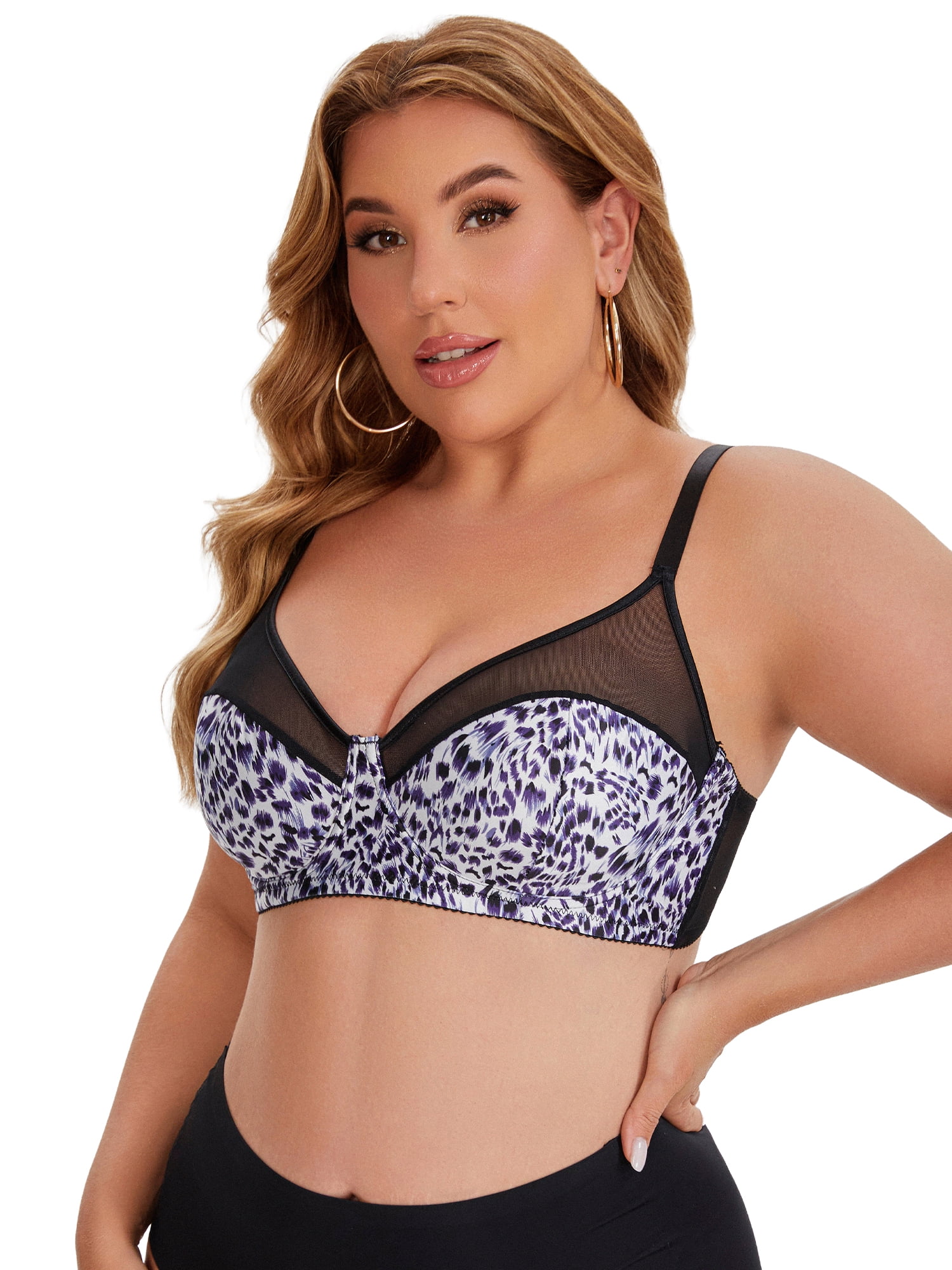 DARING DIVA Women's Plus Size Underwired Push Up Mesh See Through Bralette XL Blue