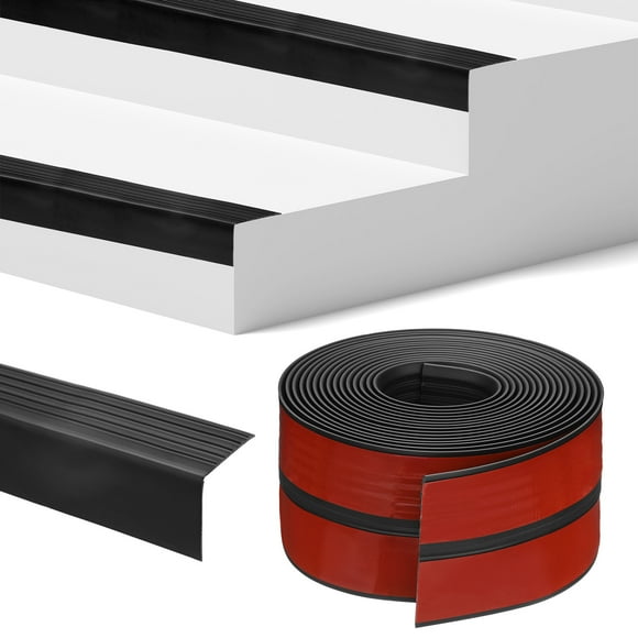 Uxcell Stair Edge Trim 20FT Vinyl Rubber Stair Nosing Non-Slip Self Adhesive Stair Edge Trim Strips Black 1.89 Inch