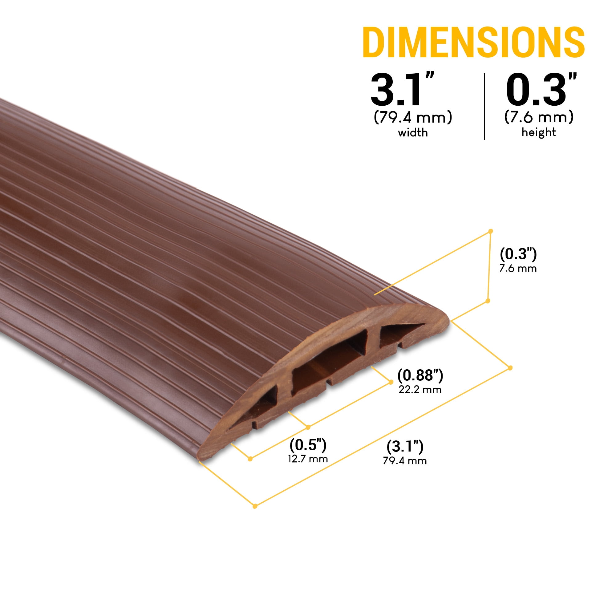 Simple Cord 4-ft PVC Cord Cover - 3-Channel Raceway for Sidewalks or Walkways by Edison Supply (Brown)