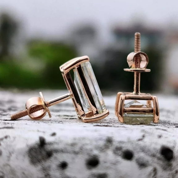 4Ct Emerald Cut Lab Created Diamond Solitaire Stud Earrings 14K Rose Gold Plated