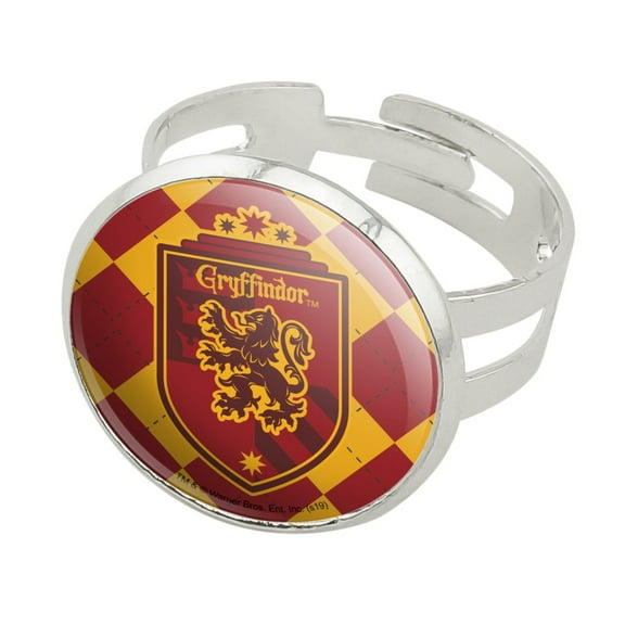Harry Potter Gryffindor Plaid Sigil Silver Plated Adjustable Novelty Ring