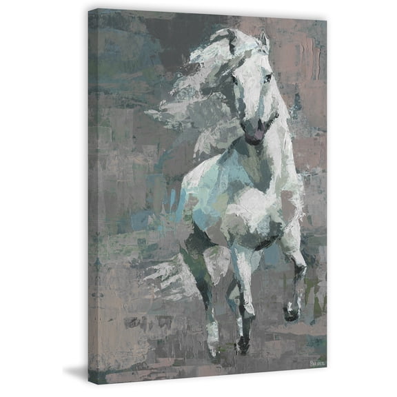 Parvez Taj "Running White Horse" Painting Print on Wrapped Canvas