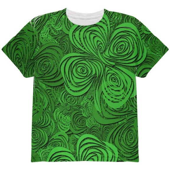 St Patricks Day Trippy Irish Clover Field All Over Youth T Shirt Multi YSM