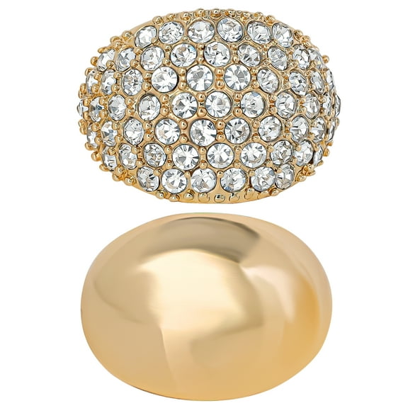 Jessica Simpson Women's Polished and Pave Crystal Dome Ring Set, 2-Piece, Size 7
