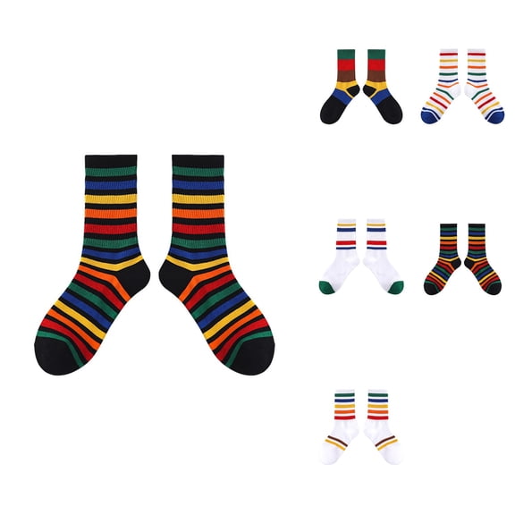 Retro Stripe Mid-Calf Socks, 6 Pairs Classic Athletic Crew Socks for Women Girls – Fashion Cotton Casual Running Sport Novelty Socks