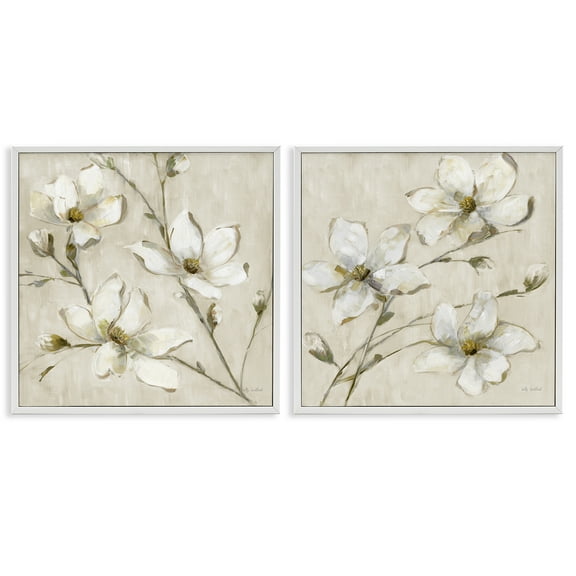 Stupell Industries Outstretched Dogwood Branches Floral Painting White Framed Art Print Wall Art, 17 x 17, Set of 2