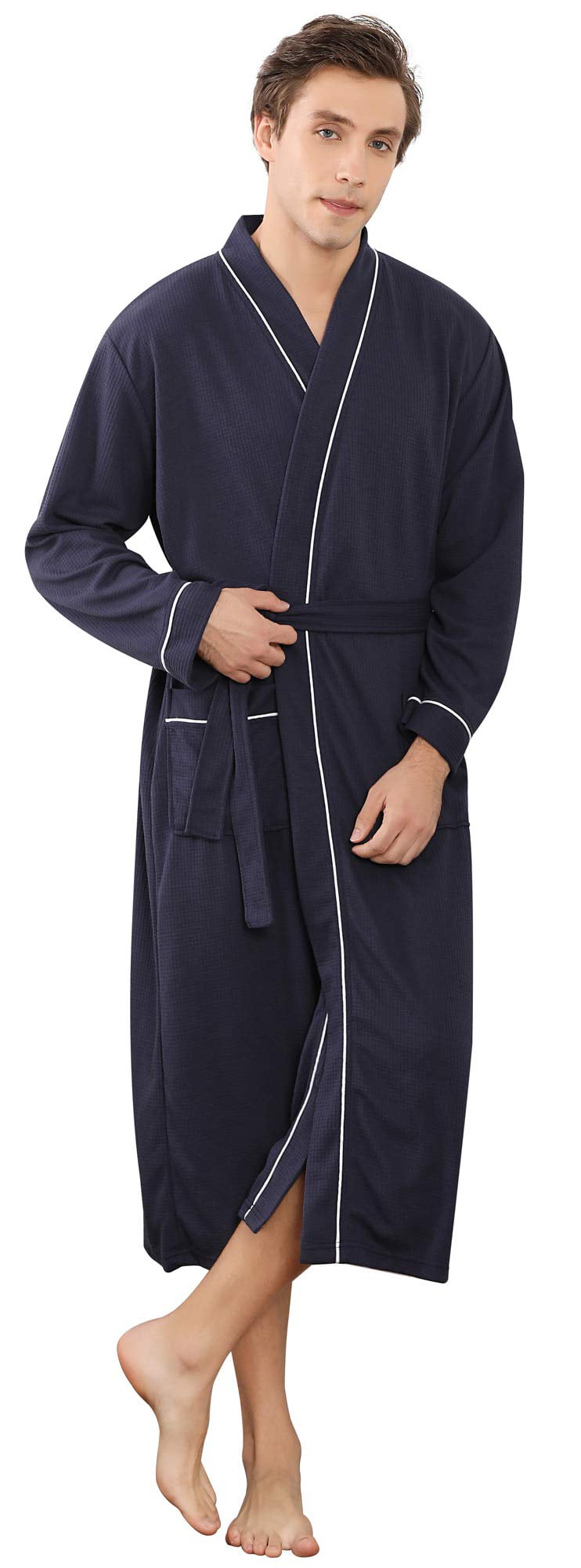 YIMANIE Men's Robe Cotton Bathrobe Soft Knee Length Sleepwear 