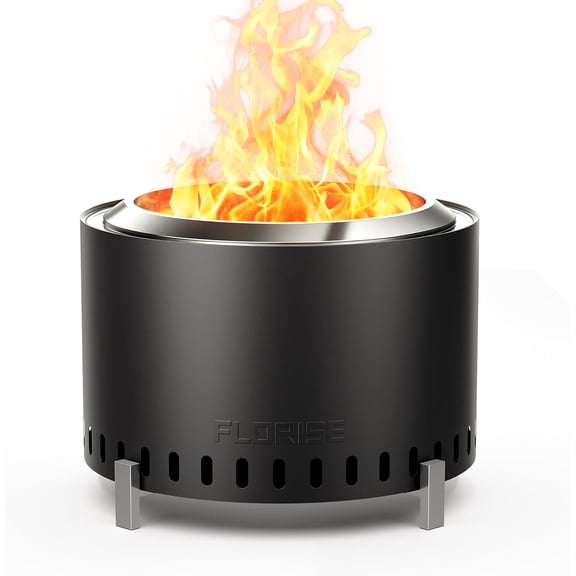 27 Inch Smokeless Fire Pit – Portable Outdoor Firepit with Waterproof Cover & Poker, Stainless Steel Wood Burning Fireplace for Patio, Camping, Bonfire (Black)