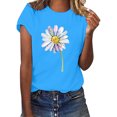 thumbnail image 1 of Hauts d'Été pour Femmes, Blouses Décontractées Élégantes 2024, T-Shirts à Manches Courtes Imprimés, Col Rond, Ample, Bleu, 1 of 5