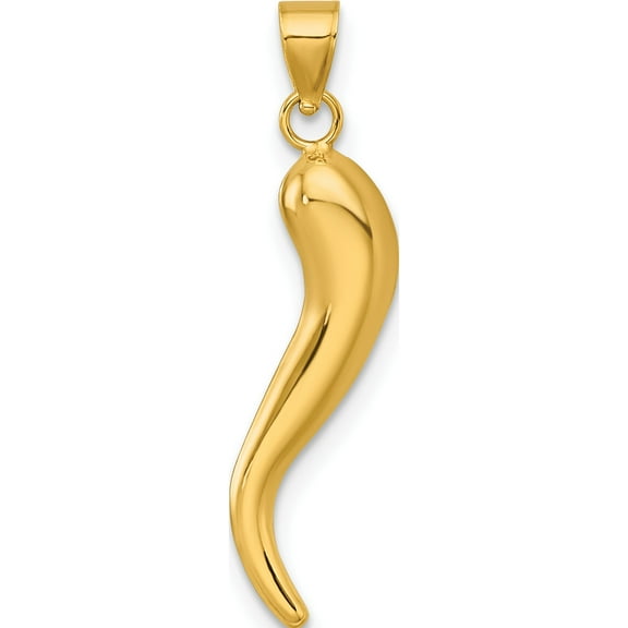 14k Polished Hollow 3D Italian Horn Pendant Yellow Gold Material Ethereal Heirloom Sparkling Perfect for adding elegance to any outfit