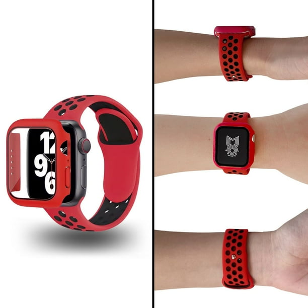 Correa para Apple Watch compatible con 45mm + Case protector de pantalla con Cristal Templado. Estilo Sport, ideal para hacer ejercicio. Mamá Pulpo Sport con case