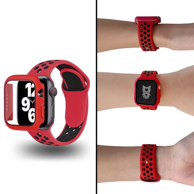 Correa para Apple Watch compatible con 42mm / 44mm + Case protector de pantalla con Cristal Templado. Estilo Sport, ideal para hacer ejercicio. Mamá Pulpo Sport con case