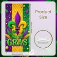 thumbnail image 2 of Colorful Mask Mardi Gras Banner Feather Adorned Carnival Display Purple Green Yellow Gold Accent Festive Backdrop for Carnival Party Mardi Gras Celebration Indoor Event, 2 of 9