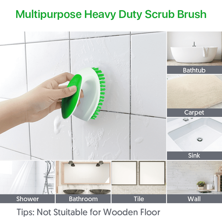 Bcooss Scrub Brush with Handle for Cleaning Brushes for Bathroom Shower Sink Carpet Floor, Green