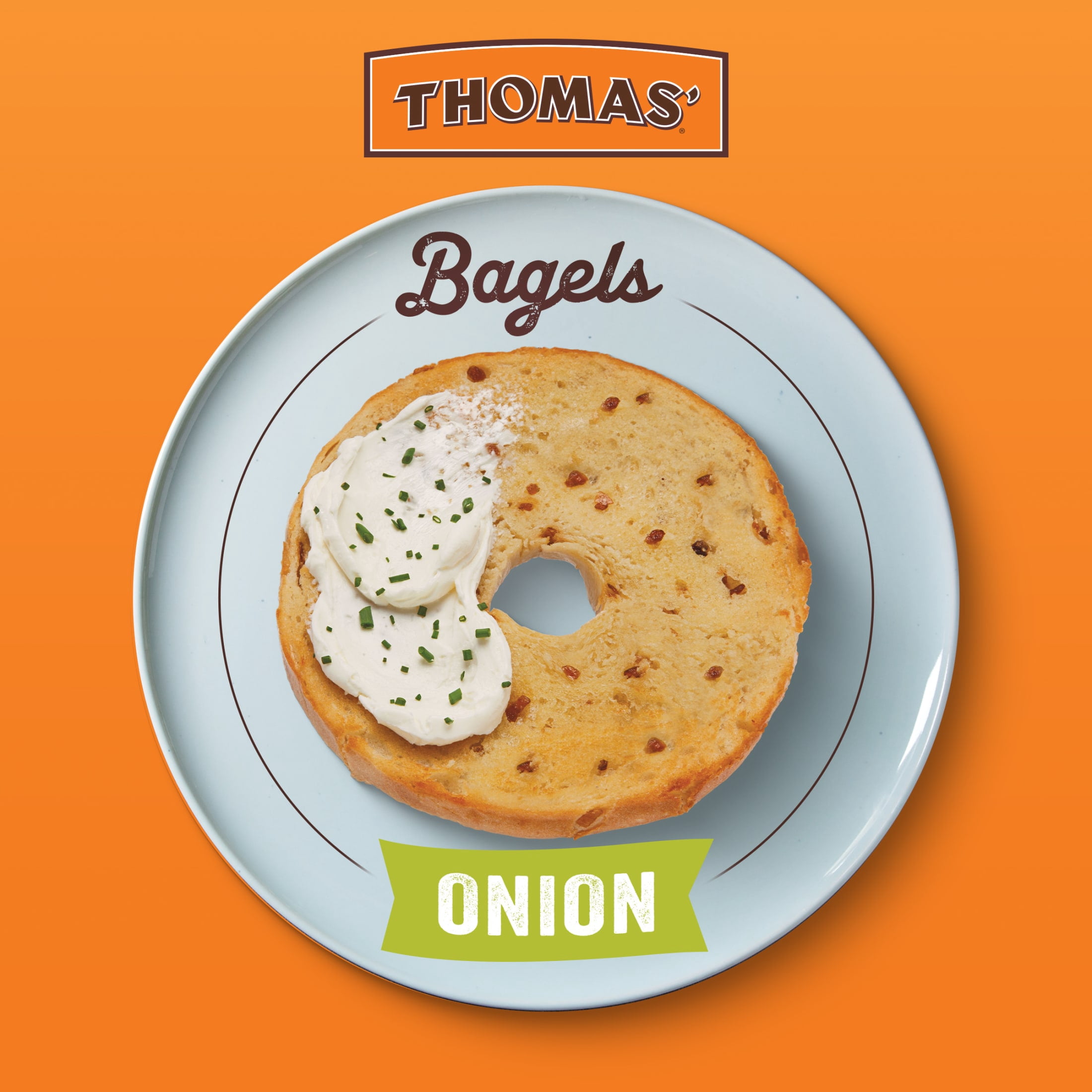 Thomas' Onion Bagels, 6 Count, 9g Protein, Kosher Bagels, 20 oz Bag