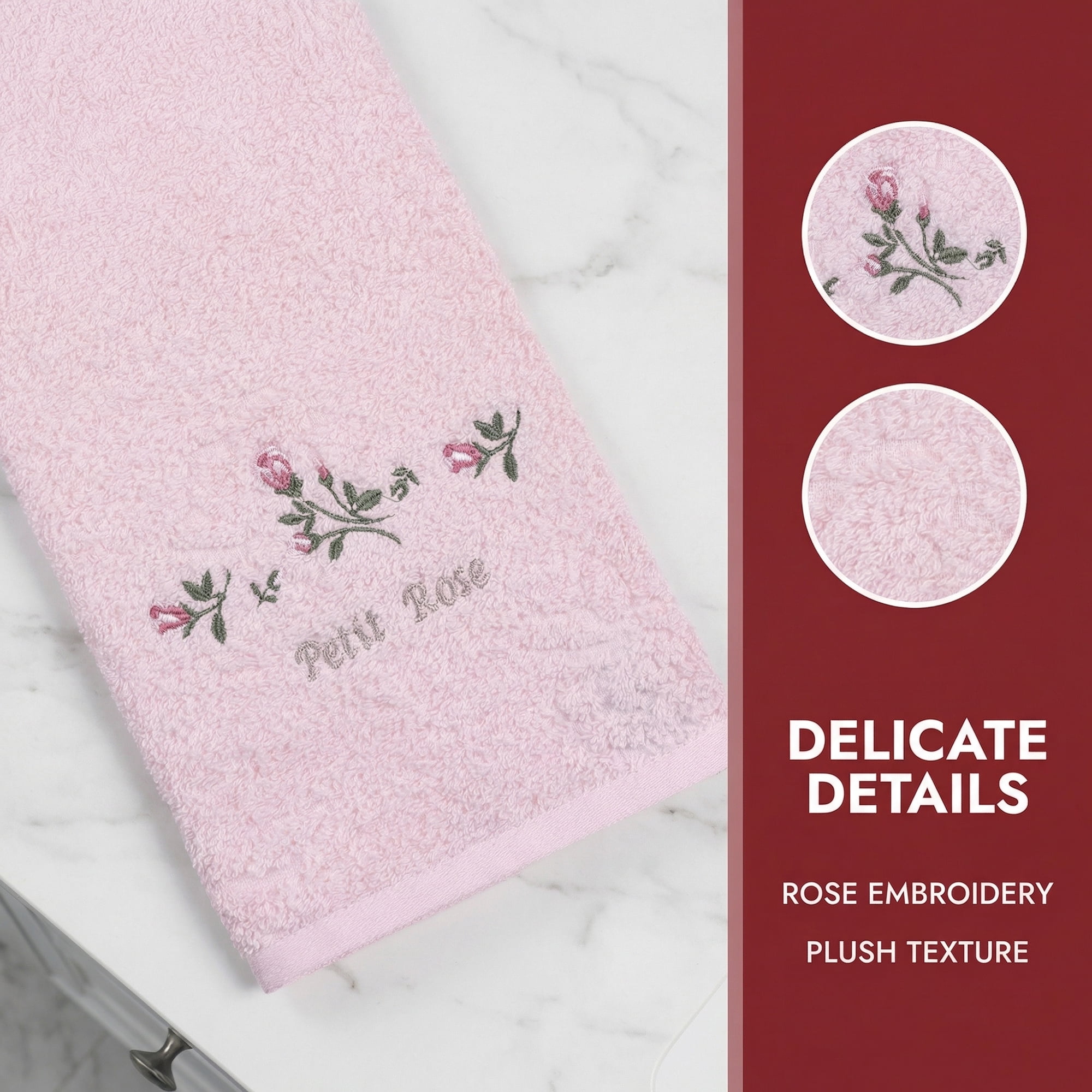 Unique Bargains Cotton Embroidered Floral Hand Towels Red 29" x 13"