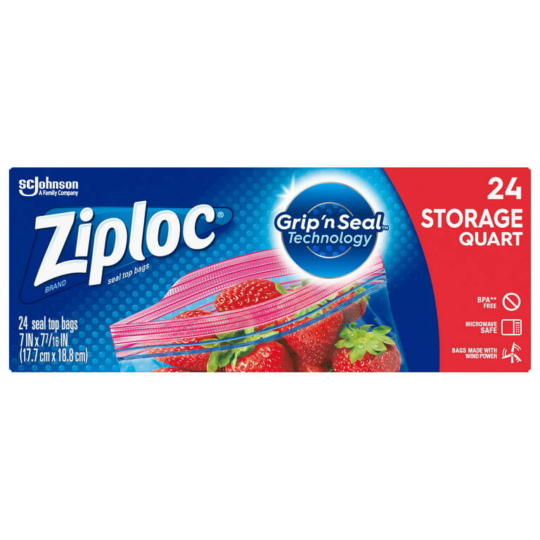 Ziploc Food Storage Bags Quart Size Grip 'n Seal - 24 Ct - Pack of 3