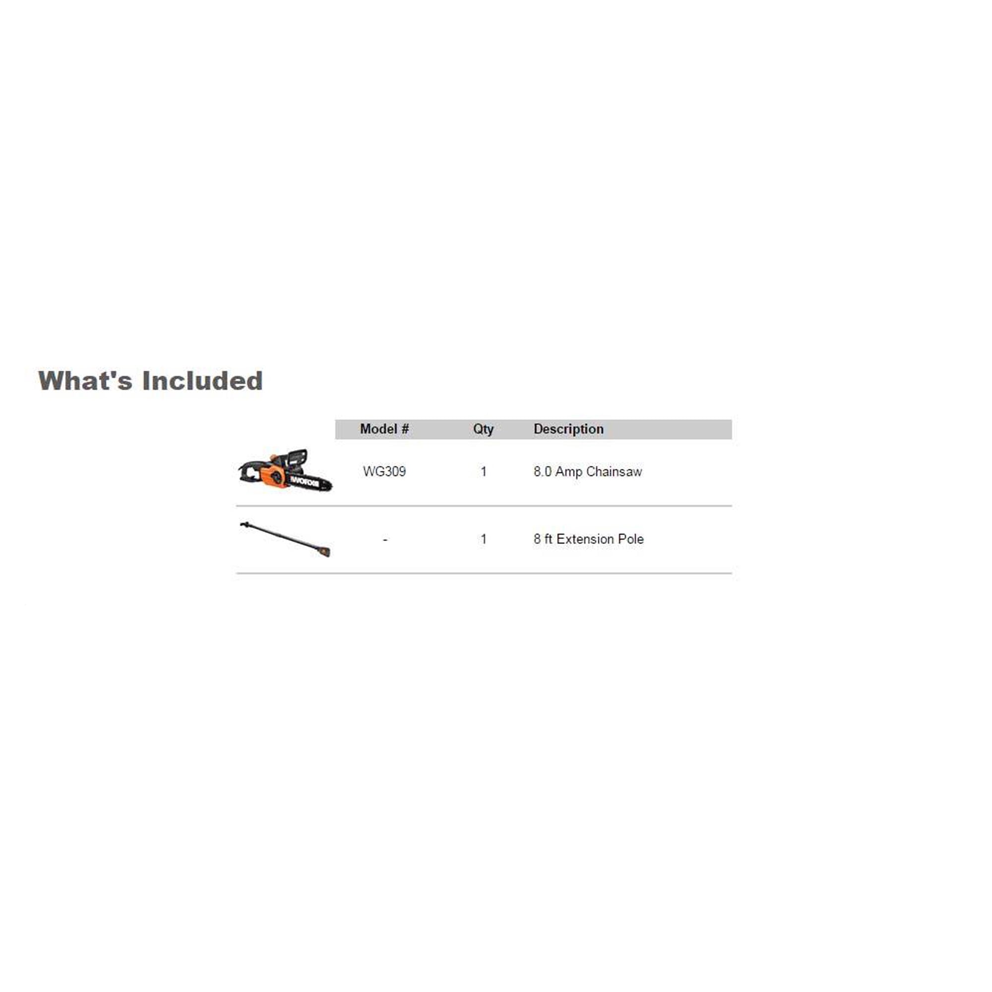 WORX WG309 8.0 Amp Electric Pole Saw, 10Inch Chainsaw and Pole Saw