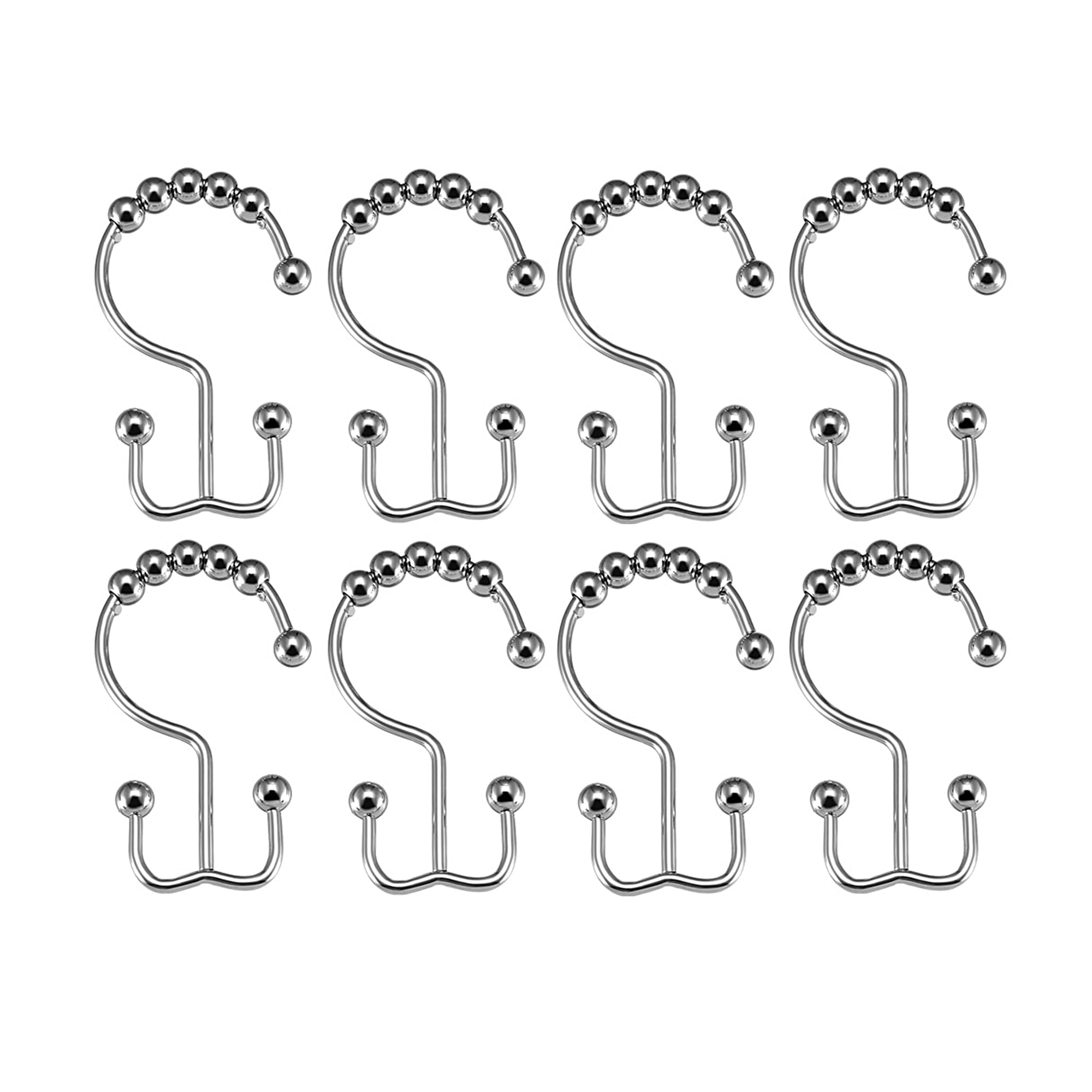 Shower Curtain Ring Hooks Metal Double Roller 8 Pcs