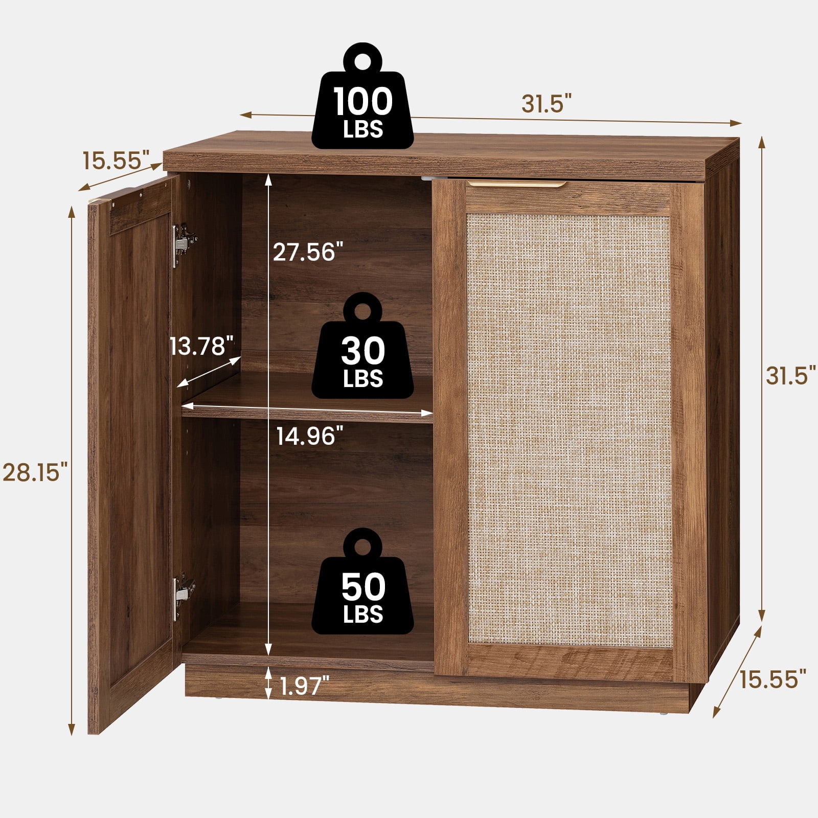 Hommpa Sideboard Buffet Cabinet Rattan Kitchen Storage Organizer Boho Farmhouse Accent Cabinets TV Console for Living Dining Room Coffee Bar for Party Holiday Festival Christmas Gift, Brown
