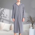 thumbnail image 2 of VNKIDY Men's Loungewear Solid Color Full Length Robe With Hood Long Sleeves Front Zipper Soft Nightrobe For Nightwear and Loungewear Leisure Homewear, 2 of 3