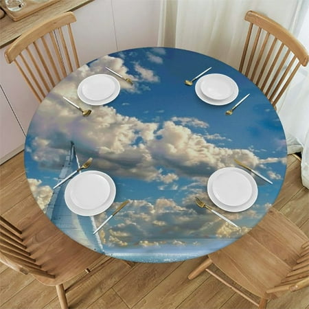 

Orinice Sailboat Ocean Clouds Round Table Cover Stain Resistant Washable Indoor Outdoor Tablecloth Kitchen Dining Wedding Parties Outdoor Fitted 100% Polyester Fiber 38-42