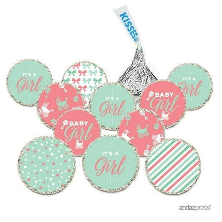 - Chocolate Drop Labels, Fits Hershey's Kisses, Ultimate Girl Baby Shower Collection, Coral and Mint Green, 216-Pack