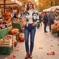 thumbnail image 6 of Flannels For Women Cropped Shacket Jacket Fashion Plaid Fall Coat Button Down Crop Jacket Trendy Clothes Fall Winter Outwear, 6 of 9