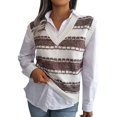 thumbnail image 3 of Minimalist Sweater Vest Women Cropped Knit for Weekend Outfits Women's Sweater Vest Casual Cute Houndstooth V Neck Fashion Graphic Tees Comfy Sleeveless Autumn Tunic, 3 of 8