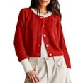 thumbnail image 3 of Women's Cropped Cardigan Sweaters with Button Down Open Front Long Sleeve Fall Trendy Color Block Knit Coats, 3 of 6