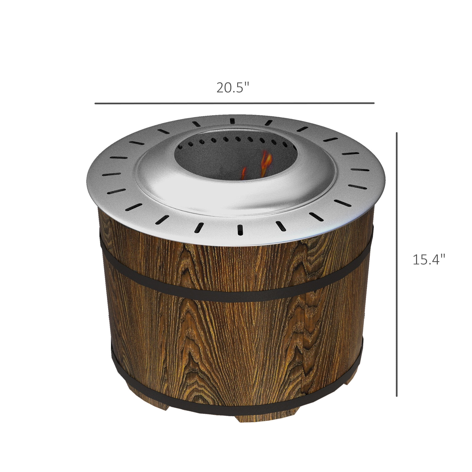 Outdoor Grill, Smokeless Fire Pit with Fireproof Mat, 20" Barrel Style Portable Wood Burning Firepit, Magnesium Oxide Low Smoke Camping Bonfire Stove for Backyard, Patio, Picnic, Brown, BBQ Grill