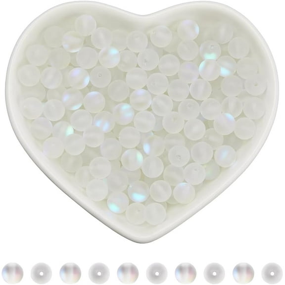 1 Box 200pcs Moonstone Glass Beads 6mm Round Clear Glass Beads Glass Clear Transparent Glasses Bead Bulk for DIY Jewelry Making Necklace Bracelet Beading Crafts Supplies
