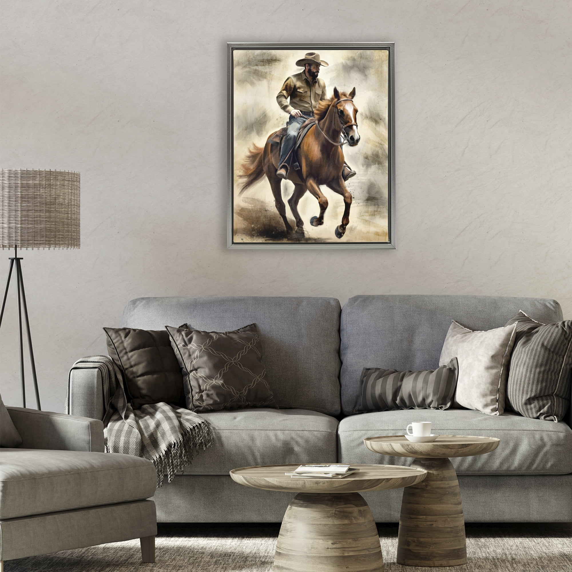 Stupell Industries Gallop Horse & Cowboy Gray Framed Floater Canvas Wall Art, design by Kim Allen