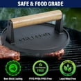 thumbnail image 4 of CHEFSPOT 7" Preseasoned Cast Iron Burger Press with Stay-Cool Wood Handle, Ridged Surface, 4 of 7