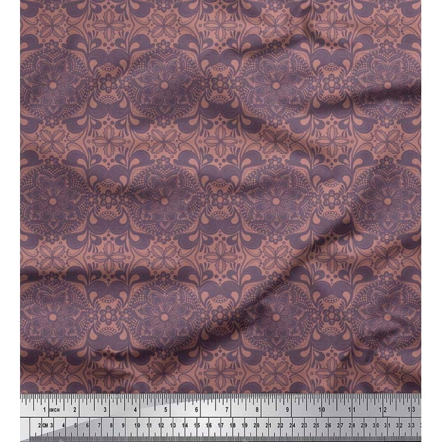 Soimoi Poly Georgette Fabric Floral Mandala Decor Fabric Printed Yard 52 Inch Wide