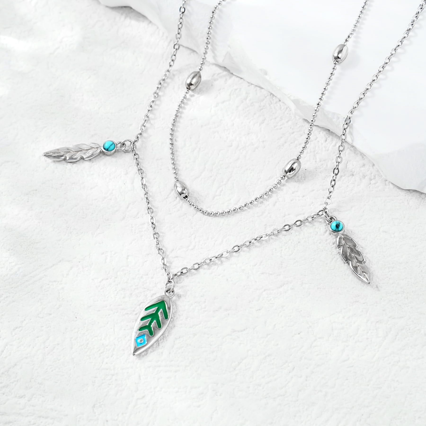 CHIC & ARTSY Sterling Silver Anklet Bracelet - Summer Beach Ankle Bracelets Created with Turquoise Feather - Hypoallergenic Layered Feather Foot Chain Jewelry