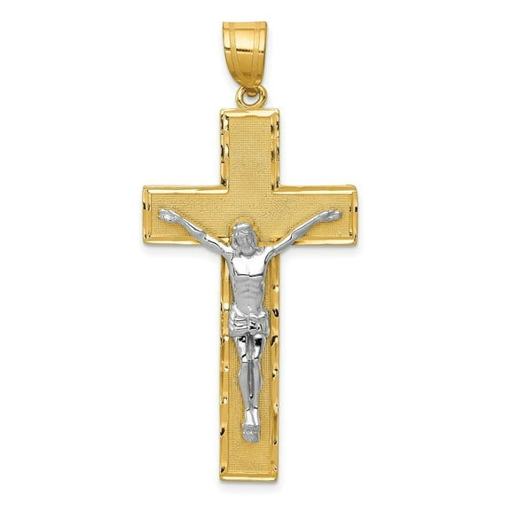 Auriga Fine Jewelry 10K Two-tone Diamond-cut Crucifix Pendant for Women (L-49 mm, W-24 mm)