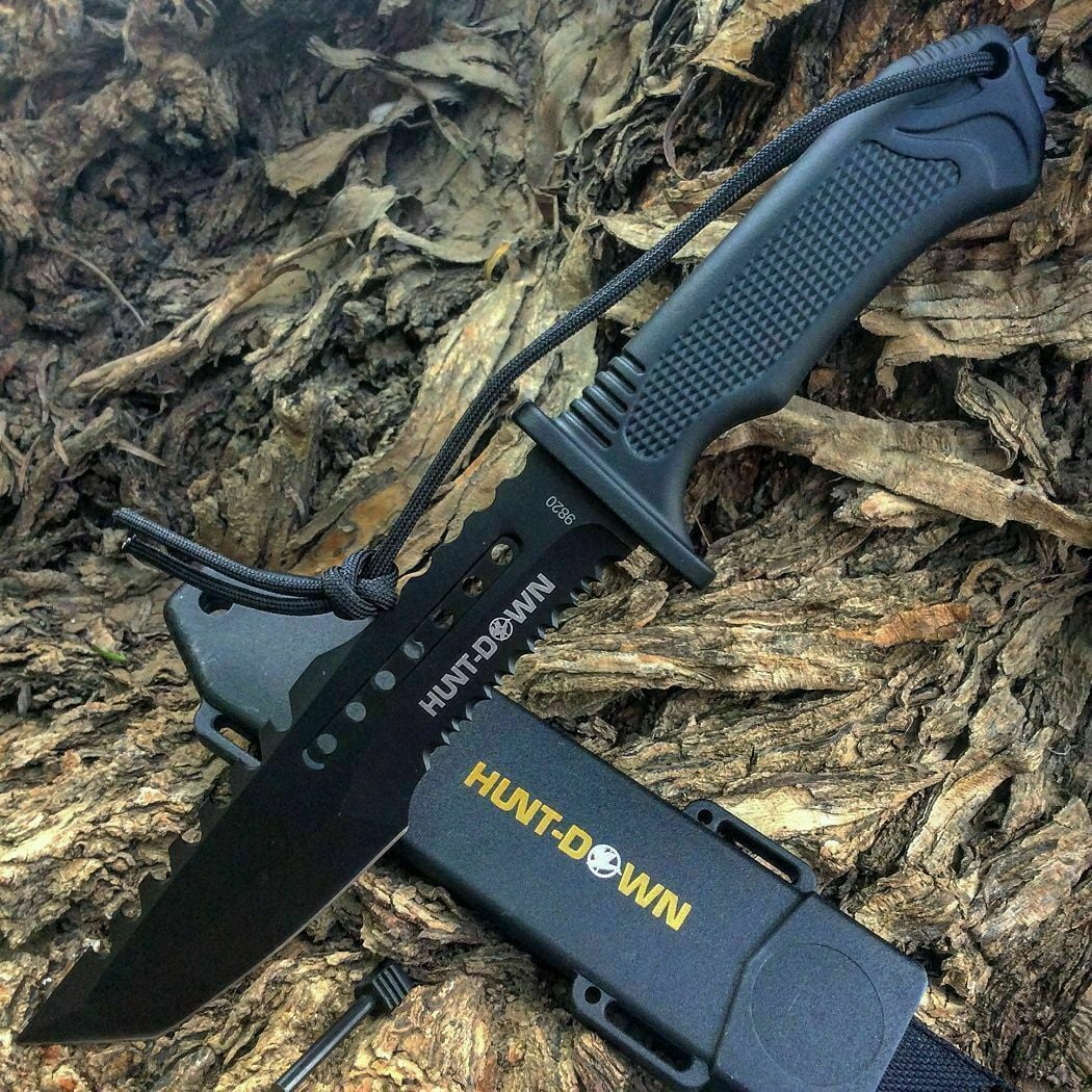 9" Black TACTICAL BOWIE Tanto Combat FULL TANG Survival Fixed Blade Knife+Sheath 