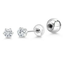 Gem Stone King Moissanite Platinum Stud Earrings for Women Men | 0.20 Cttw | Gemstone Birthstone | Round 3MM