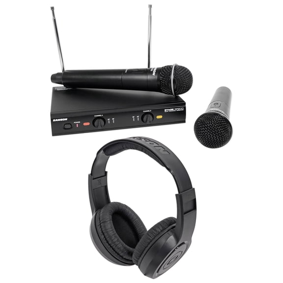 SAMSON Stage 200 Dual VHF Handheld Wireless Microphones Headphones - D Band