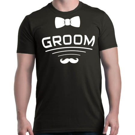Shop4Ever Men's Groom Bow Tie Mustache Wedding Graphic (Best Shirt For Bow Tie)