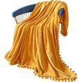 thumbnail image 1 of Manta con flecos de pompón, manta de franela, manta suave para cama, sofá, decoración del hogar, 1 of 7