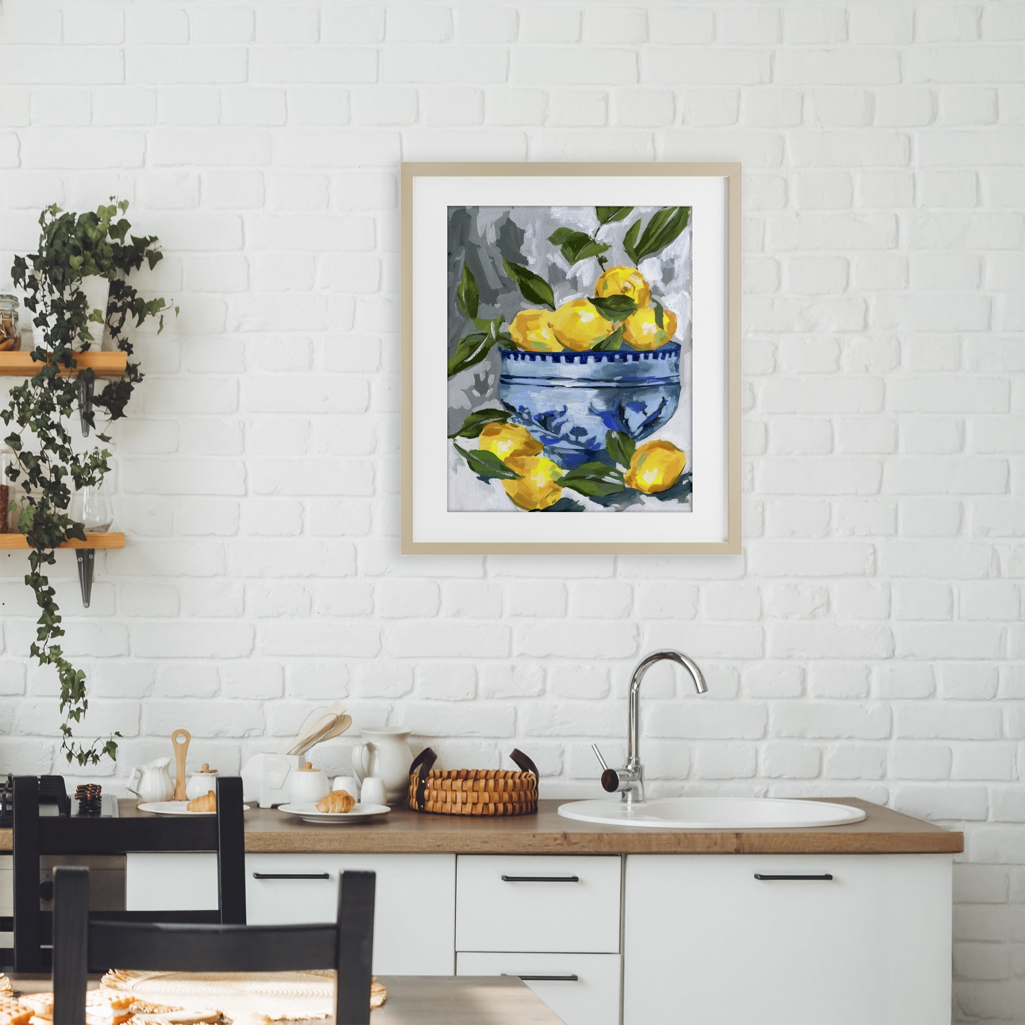 Stupell Industries Indigo & Lemon Bowl Birch Framed Print Under Glass, design by Melissa Wang