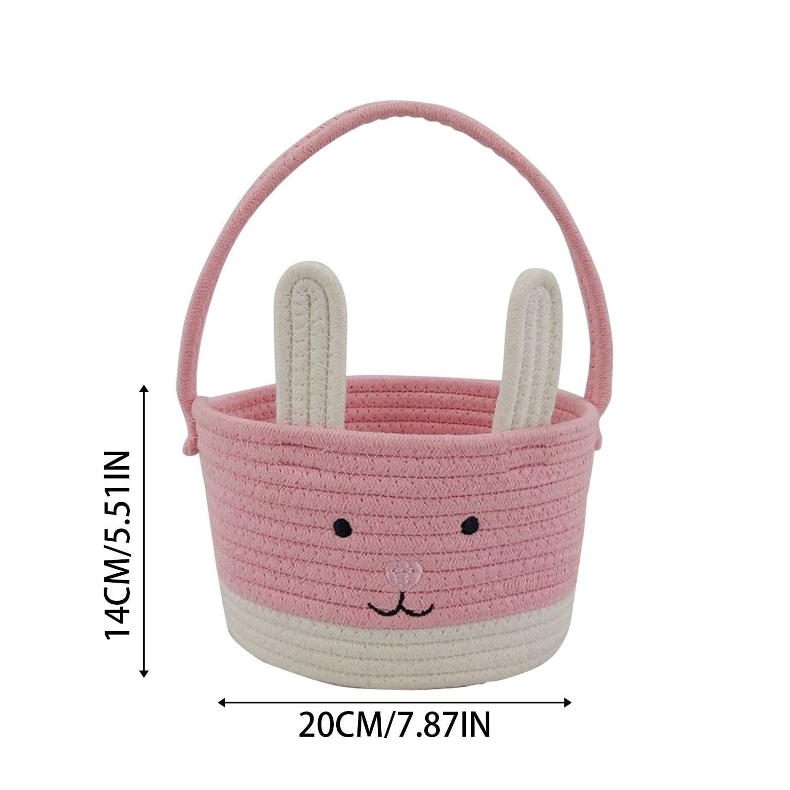 Easter Basket with Handle, Rustic Cotton Handle Bunny Storage Basket, for Easter Egg Hunts, Picnics, and Desktop Storage, Ideal for Kids and Toddlers