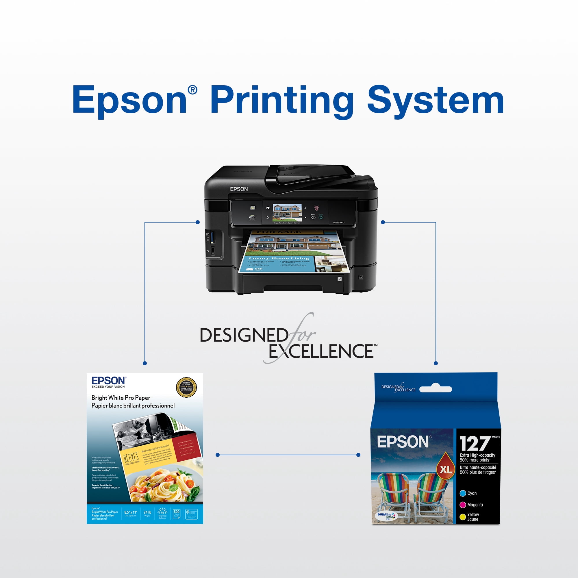 EPSON 127 DURABrite Ultra Ink Cyan Cartridge For  NX-530, NX-625,  WF-3520, WF-3530, WF-3540, WF-545, WF-60, WF-630, WF-633, WF-635, WF-645, WF-7010, WF-7510, WF-7520, WF-840, WF-845