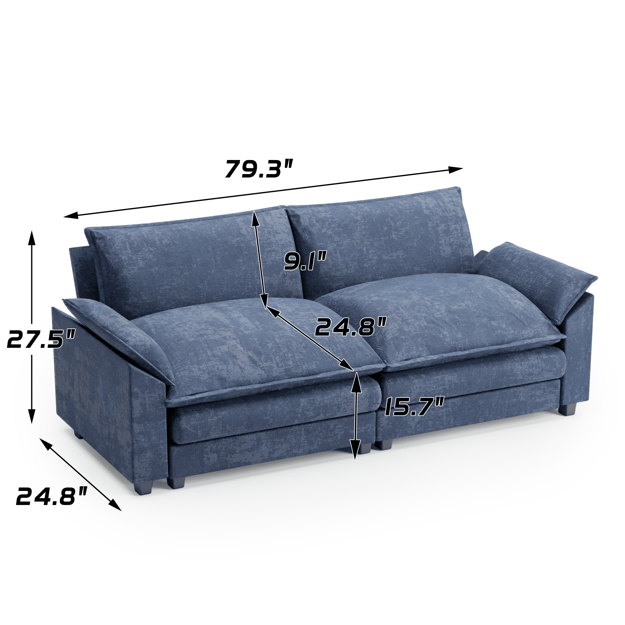 Homall Modern Softened Arms Loveseat, Blue