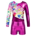 thumbnail image 3 of Aislor Girls Kids 2 Piece Ballet Dancewear Shiny Metallic Long Sleeve Leotard and Shorts Set for Gymnastic Rose 14, 3 of 7