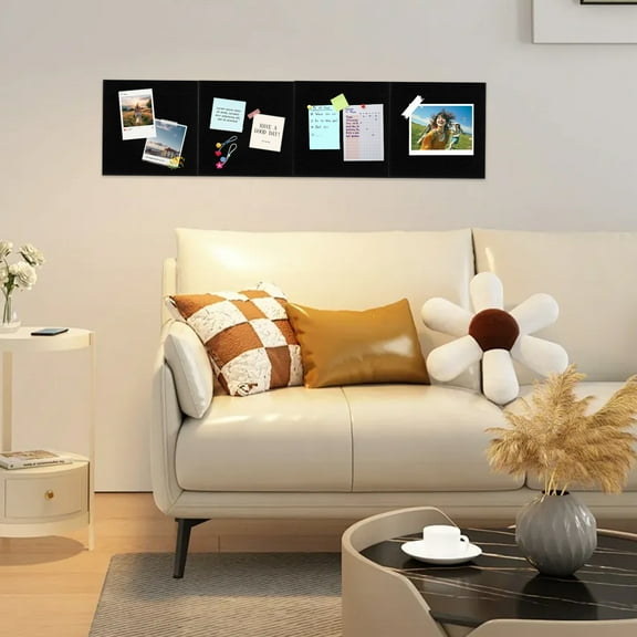 4 Pack Large Cork Board Alternative 11.8x11.8 Cork Bulletin Board Square Pin Board Felt Cork Board Tiles for Wall Thick Adhesive Cork Board for School Home & Office Black with Push Pin & Wood Clips