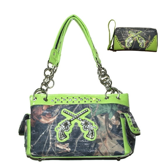 Texas West Western Handbag Camouflage Gun Pistol Pocket Camo Rhinestone Purse With Matching Wallet